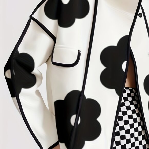 Chic Floral Print Jacket Stand Collar Long Sleeve, Button-Up with Front Pockets - Picture 5 of 6